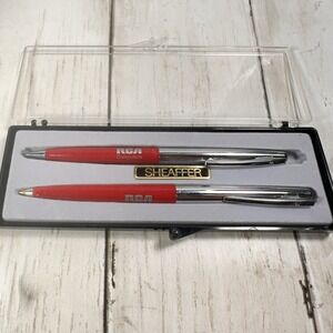 Vintage Red RCA Computers Sheaffer Cartridge Ballpoint Ink Pen‎ & Pencil Set Box